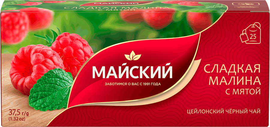 Чай черный МАЙСКИЙ Сладкая малина с мятой, 25пак