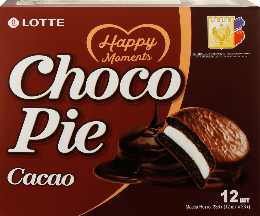 Пирожное LOTTE Choco Pie cacao бисквитное в шоколадной глазури, 336г