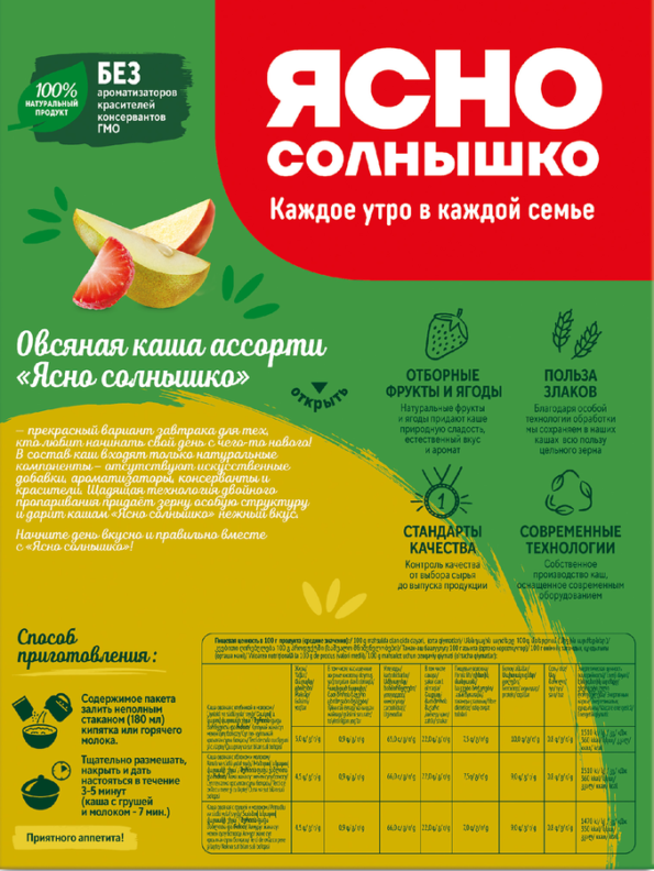 Каша овсяная ЯСНО СОЛНЫШКО Ассорти с молоком, грушей, клубникой и яблоком, 270г - 331C5635 F76C 4Bbe B631 91Da8B670663
