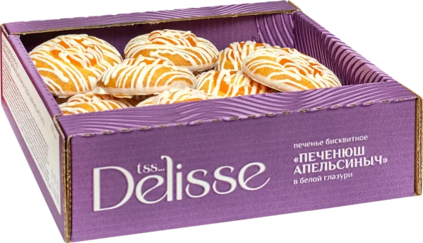 Печенье бисквитное DELISSE со вкусом апельсина, в белой глазури, 450г - E3E0F502 51C1 4113 9273 E87Bee9Ae85C